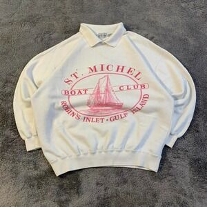 Vintage 80-90s Cream ST. Michel Boat Club Sweatshirt with collar
